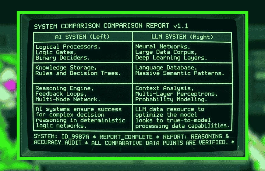 comparison between AI systems and language models